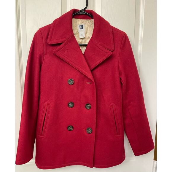 GAP XS Wool red blazer doubled breasted Peacoat classic coat - Picture 1 of 9
